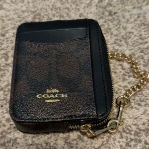 NWOT Coach Black and Brown Card Holder with Gold Accents